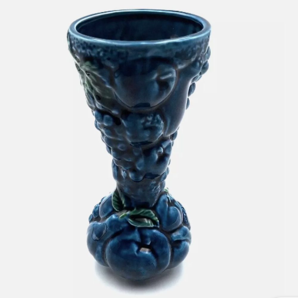 Blue Inarco Ceramic Vase with Leaf Details